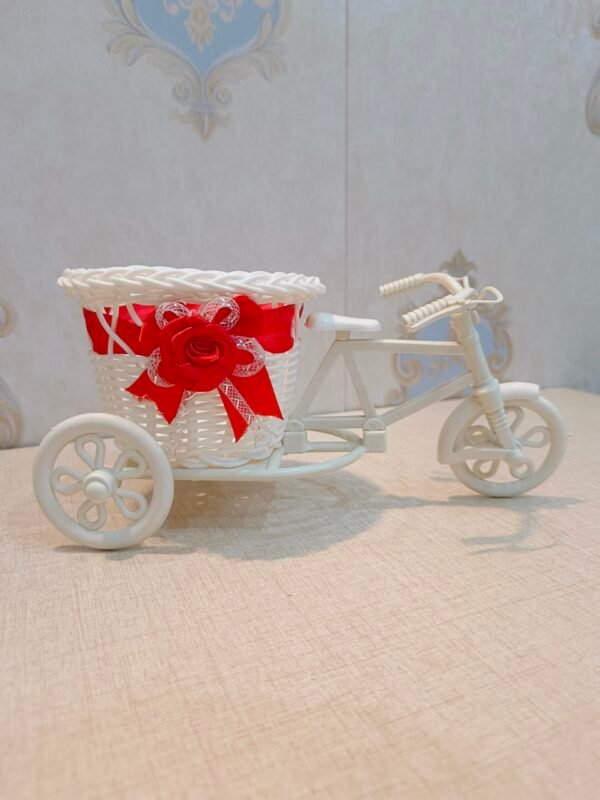 Decorative Mini White Bicycle Basket with Red Rose Accent - Image 2