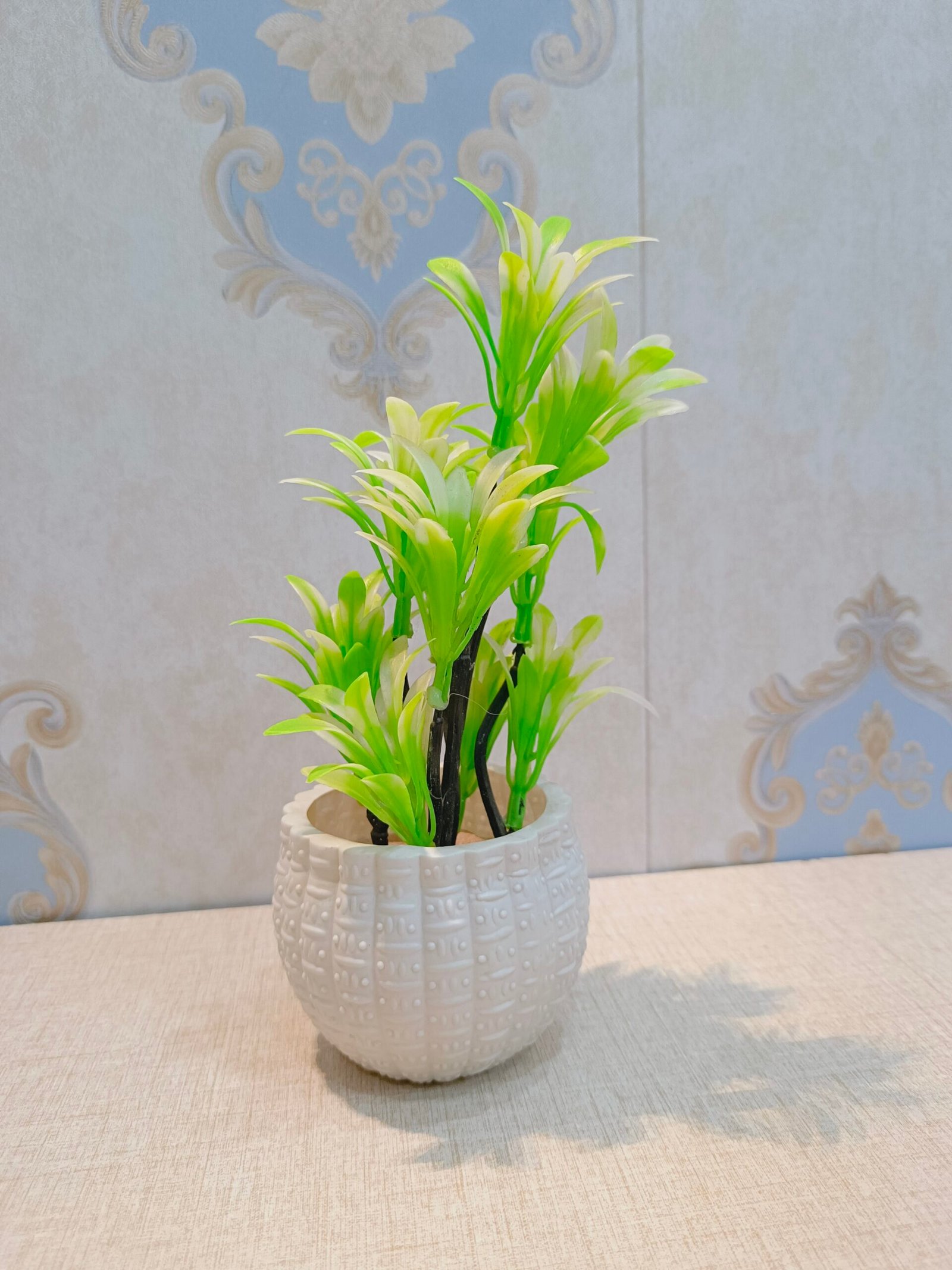 Mini Plastic Pot with Artificial Green and Yellow Plants