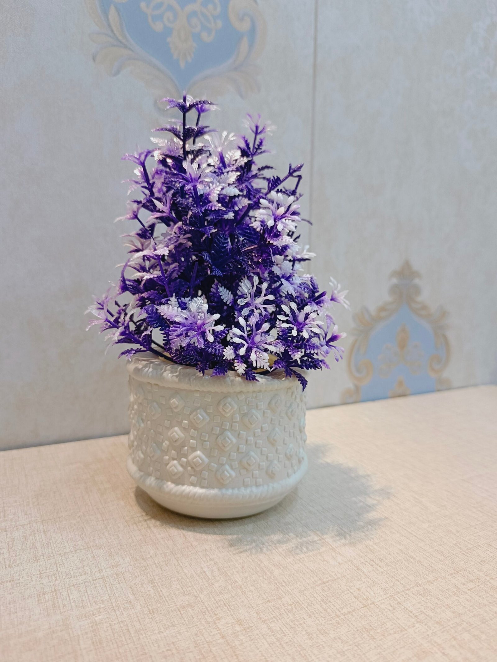 Single Mini Plastic Pot with Artificial Purple Plants